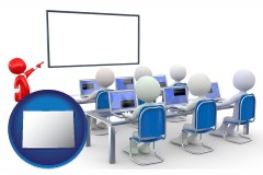 colorado map icon and a computer training classroom