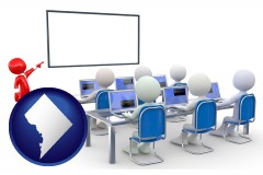 washington-dc map icon and a computer training classroom