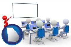 georgia map icon and a computer training classroom