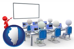 illinois map icon and a computer training classroom