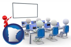 minnesota map icon and a computer training classroom