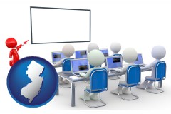 new-jersey map icon and a computer training classroom