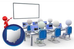 ohio map icon and a computer training classroom