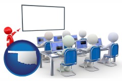 oklahoma map icon and a computer training classroom