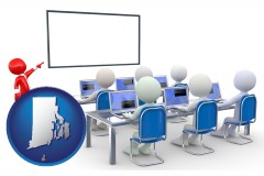 rhode-island map icon and a computer training classroom