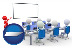 tennessee map icon and a computer training classroom