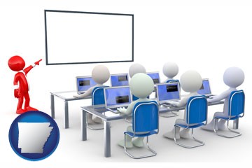 a computer training classroom - with Arkansas icon