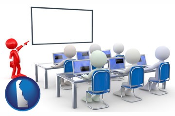 a computer training classroom - with Delaware icon