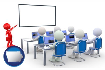 a computer training classroom - with Iowa icon