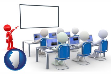 a computer training classroom - with Illinois icon