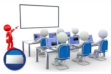 a computer training classroom - with Kansas icon
