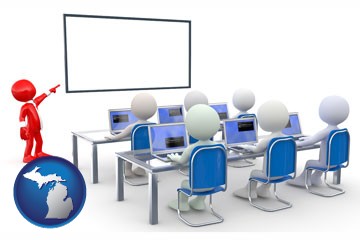 a computer training classroom - with Michigan icon