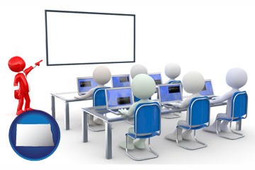 a computer training classroom - with North Dakota icon