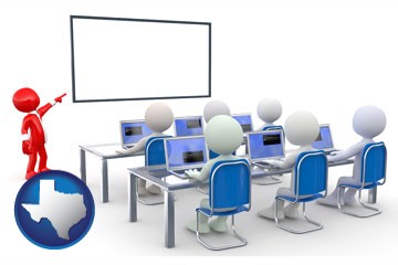a computer training classroom - with Texas icon