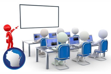 a computer training classroom - with Wisconsin icon